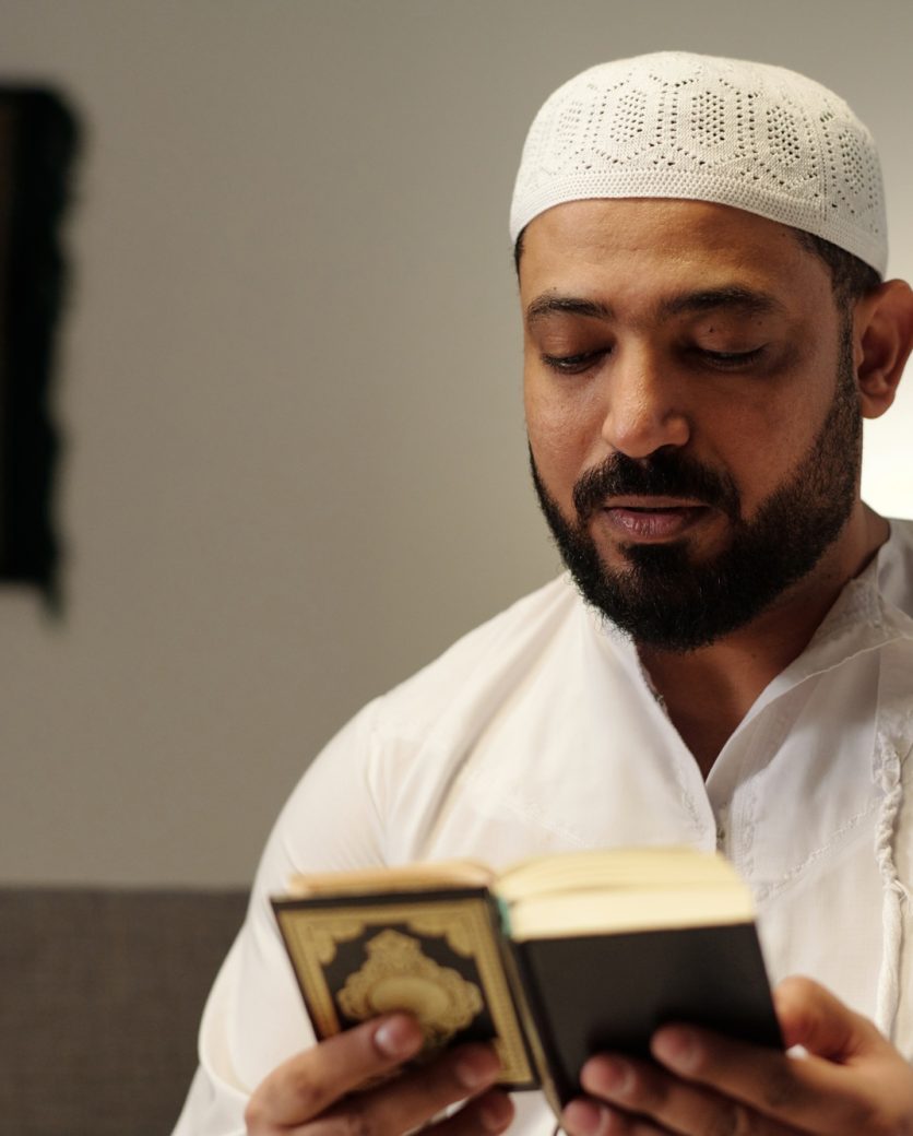 Bearded Muslim Reading Quran Book
