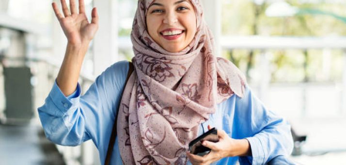 Islamic woman say hi to friend